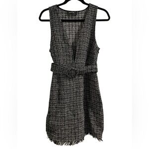 Minkpink Black and White Tweed  Fringe Sleeveless Mini Dress | Women Medium
